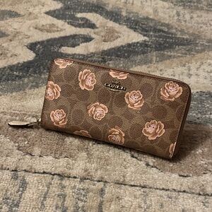 Coach Brown and Pink Floral Women's Wallet